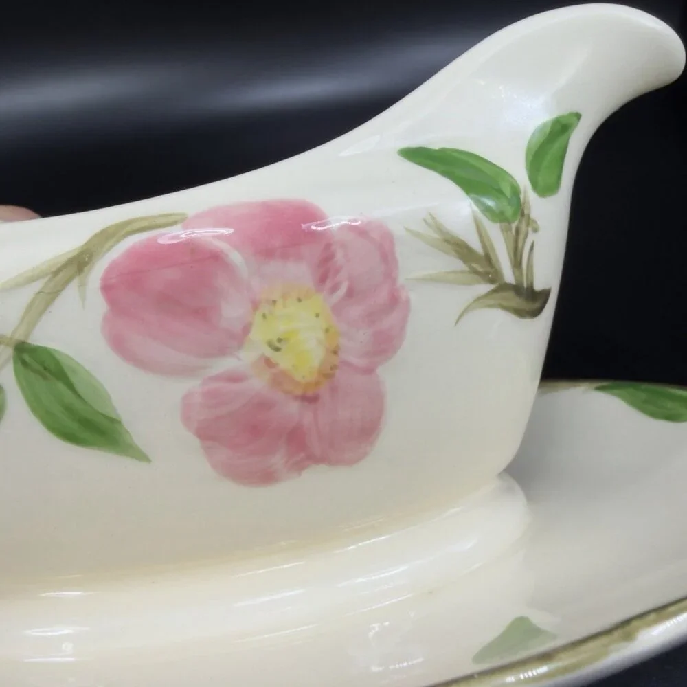 Franciscan Pottery Desert Rose Gravy Boat Attached Plate Dish‎ Salsa Bowl Marked